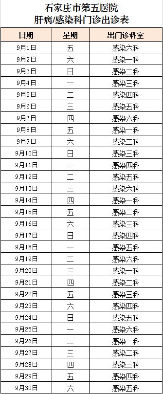 2023年9月份肝病/感染病科門(mén)診出診表